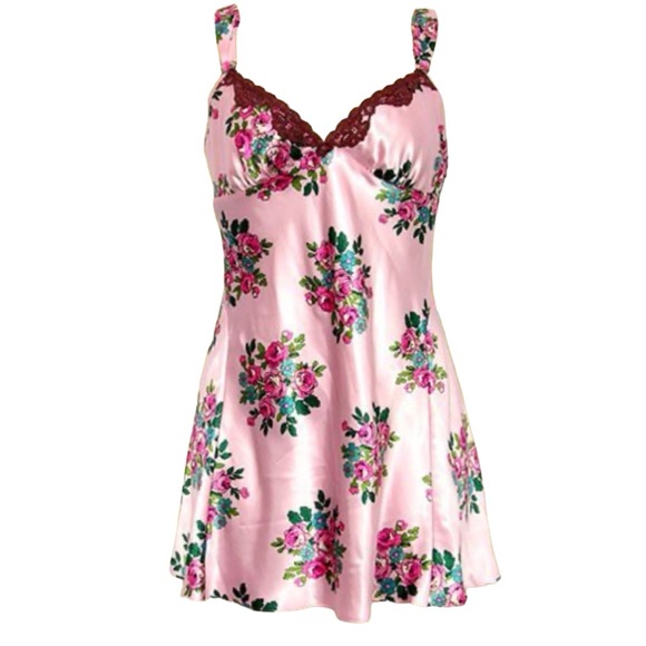 Betsey Johnson Dresses & Skirts - Betsey Johnson Y2K Pink Satin Floral Chemise / Mini Dress Size Small